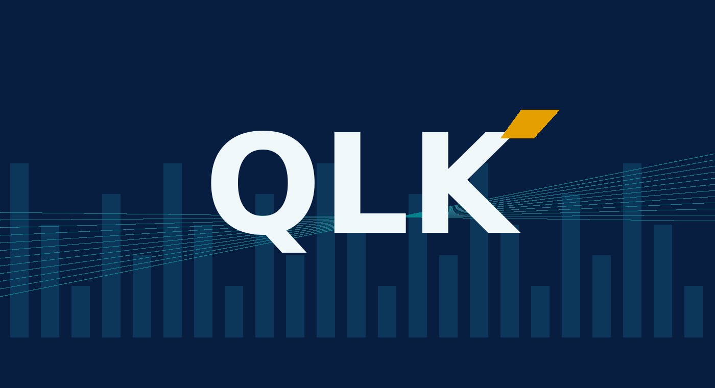 Modern business skyline with QLK branding